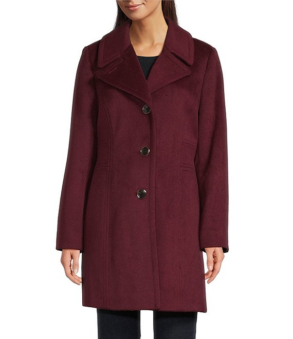 Michael Kors MICHAEL Michael Kors Wool Blend Notch Lapel Button Front Peacoat, Dark Oxblood - Image 1