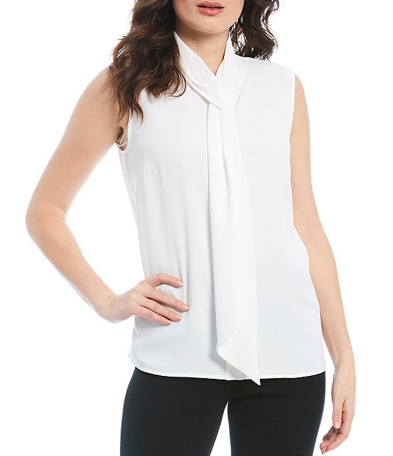 Color:White - Image 1 - Sleeveless Scarf Tie Neck Tank