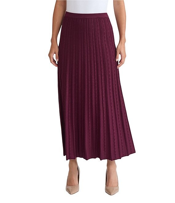 Ming Wang Textured Soft Knit Pleated A-Line Maxi Skirt, Midnight Violet - Image 1
