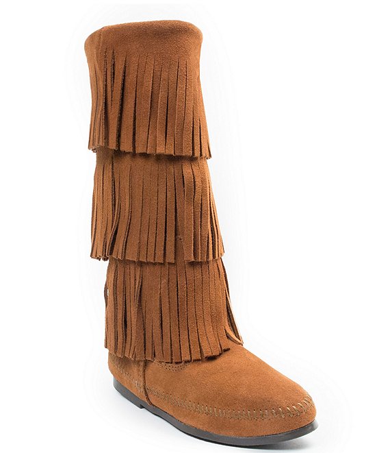 Minnetonka Womens Calf Hi 3-Layer Fringe Boots