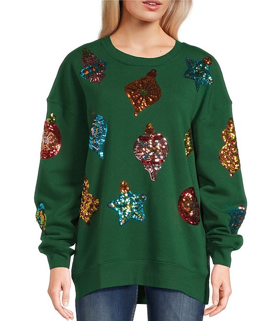 Miss Chievous Oversized Embroidered Sequin Ornament Long Sleeve Pullover, Eden - Image 1