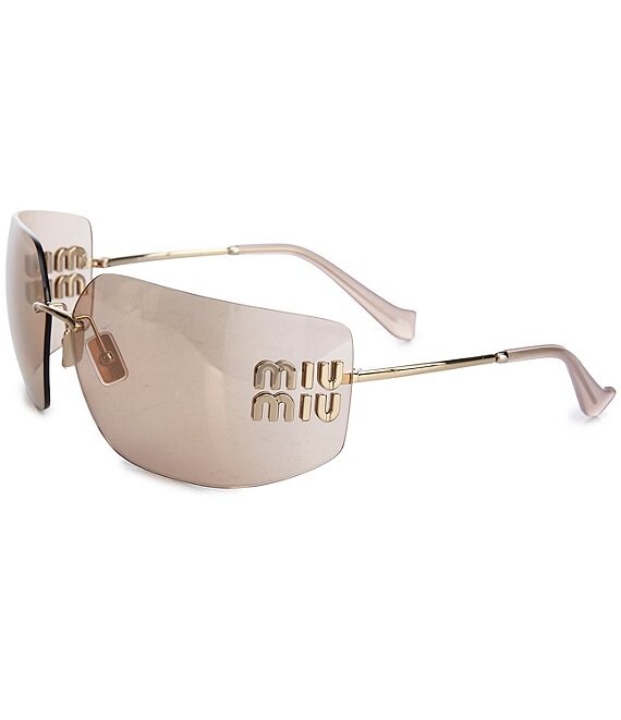 Miu Miu Women's MU 54YS80-Z 80mm Wrap Mirrored Sunglasses, Pale Gold - Image 1