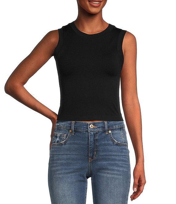 Color:Black - Image 1 - Seamless Crop Tank Top
