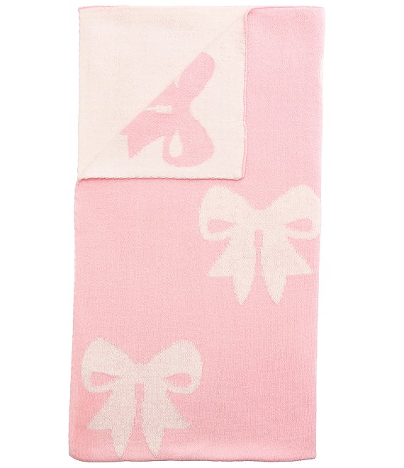 Mud Pie Bow-Printed Knit Receiving Blanket, Light Pastel Pink - Image 1