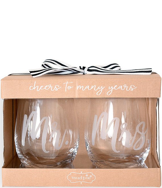 Mud Pie Etched Mr and Mrs Stemless Wine Glasses, Set of 2