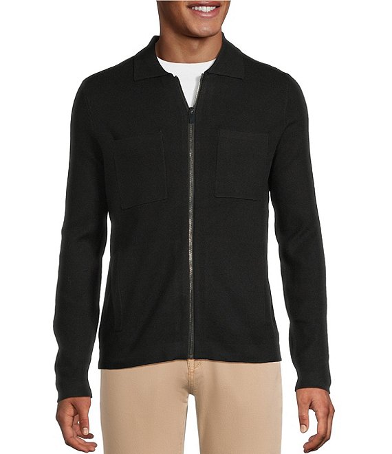 Murano Comfortable Lux Jersey Zip Coat Front Sweater, Black - Image 1