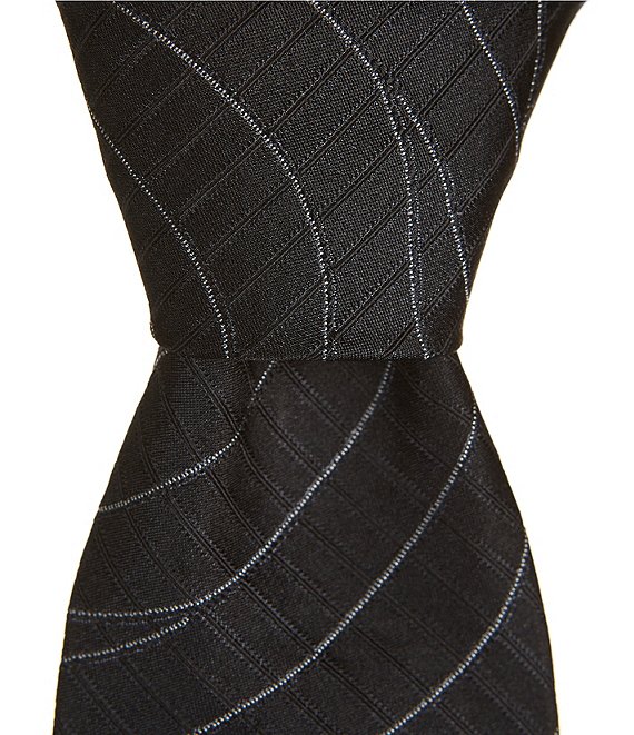 Murano Jason Abstract Waves Print Narrow 3#double; Woven Silk Tie, Black - Image 1