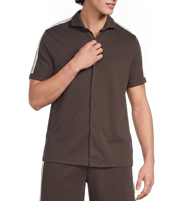 Murano Coordinating Liquid Luxury Slim Fit Neoprene Short Sleeve Button Front Shirt