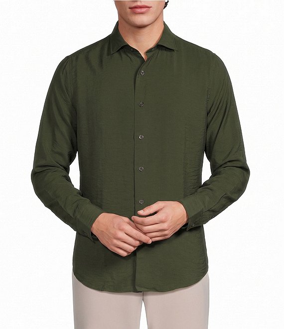 Murano The Legend Collection Slim Fit Textured Solid Long Sleeve Woven Shirt