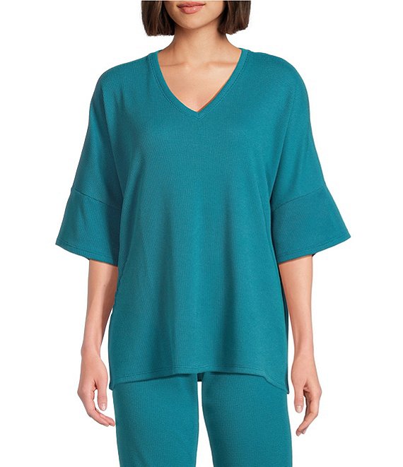 Natori N by Natori Tranquility Short Sleeve V-Neck Coordinating Lounge Top, Peacock - Image 1