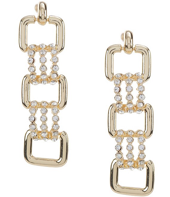 Natasha Accessories Metal Link Linear Earrings, Gold/Crystal - Image 1