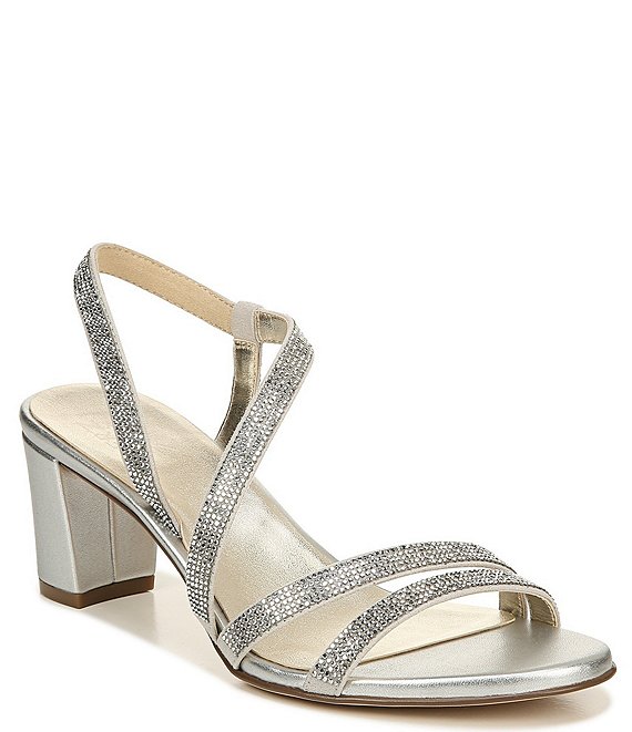 Color:Silver - Image 1 - Vanessa Strappy Crystal Detail Block Heel Evening Dress Sandals