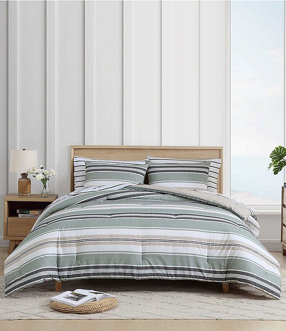 Nautica Prospect Harbor Green Cotton Reversible Comforter and Sham Mini Set, Green - Image 1