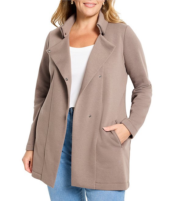 NIC + ZOE Plus Size About Town Notch Lapel Long Sleeve Jacket, Cocoa - Image 1