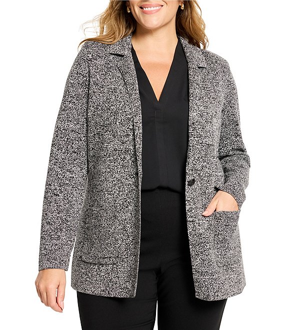 NIC + ZOE Plus Size Mix Knit Notch Lapel Long Sleeve Blazer, Black Mix - Image 1