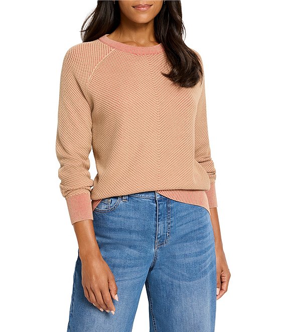 NIC + ZOE Subtle Stripe Textured Knit Round Neck Long Sleeve Sweater, Red Multi - Image 1