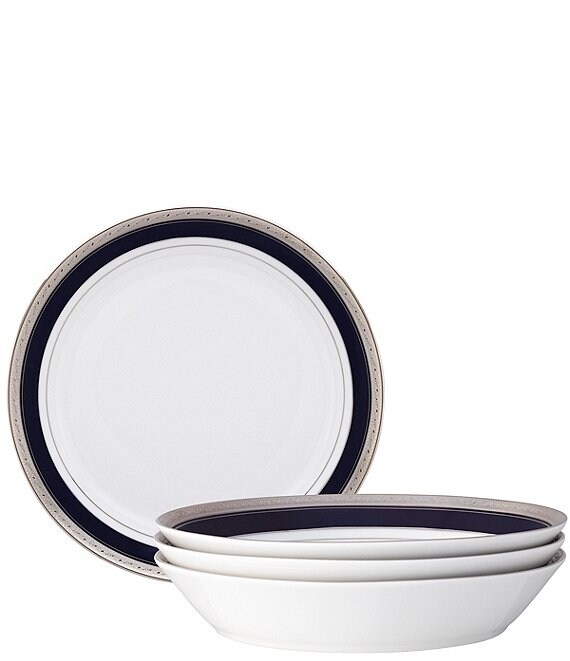Noritake Crestwood Cobalt Platinum Collection Coupe Dinner Bowls, Set Of 4, Medium Blue - Image 1