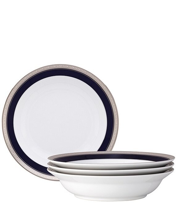 Noritake Crestwood Cobalt Platinum Collection Rim Dinner Bowls, Set Of 4, Medium Blue - Image 1
