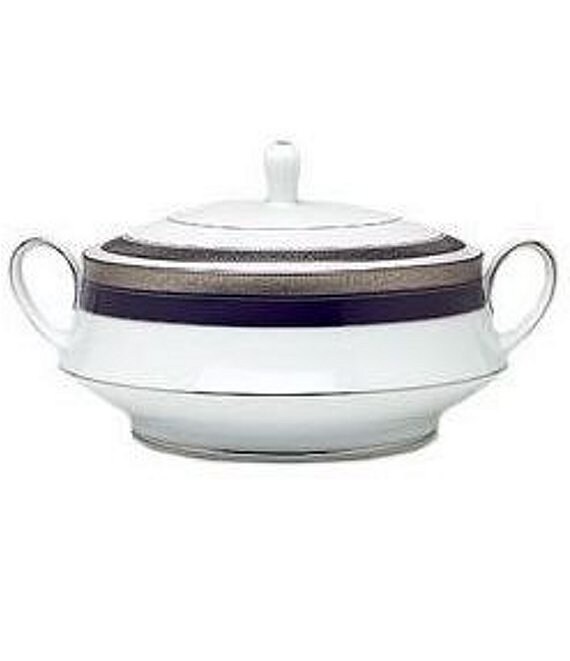 Noritake Crestwood Cobalt Platinum Porcelain Covered Vegetable Bowl