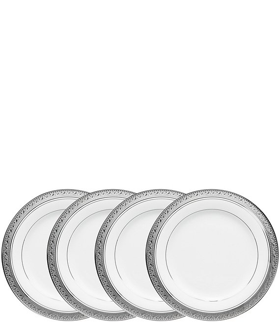 Noritake Crestwood Etched Platinum Collection Appetizer Plates, Set of 4, Silver - Image 1