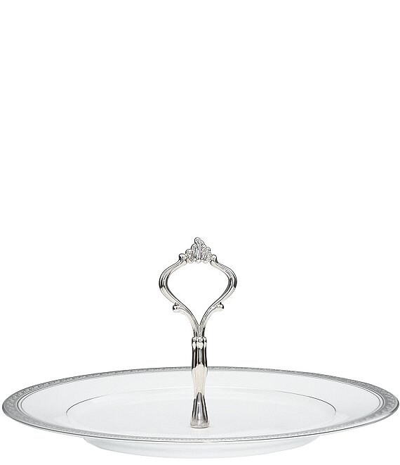 Noritake Crestwood Etched Platinum Porcelain Handled Hostess Tray
