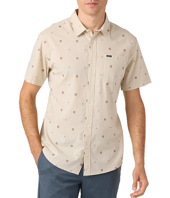 O'Neill Shields Printed Short Sleeve Dobby Shirt, Light Khaki - Image 1