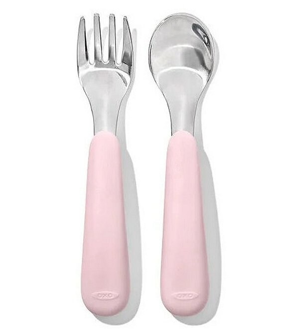 OXO Tot On-The-Go Fork & Spoon Set, Blossom - Image 1