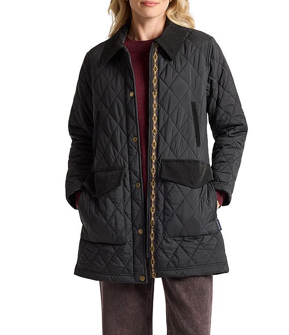 Pendleton Sun River Quilted Corduroy Club Collar Snap Front Accent Field Coat, Black - Image 1