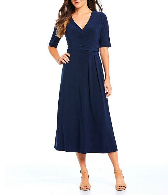 Preston & York Jane Surplus Knit Faux Wrap A-Line Midi Dress