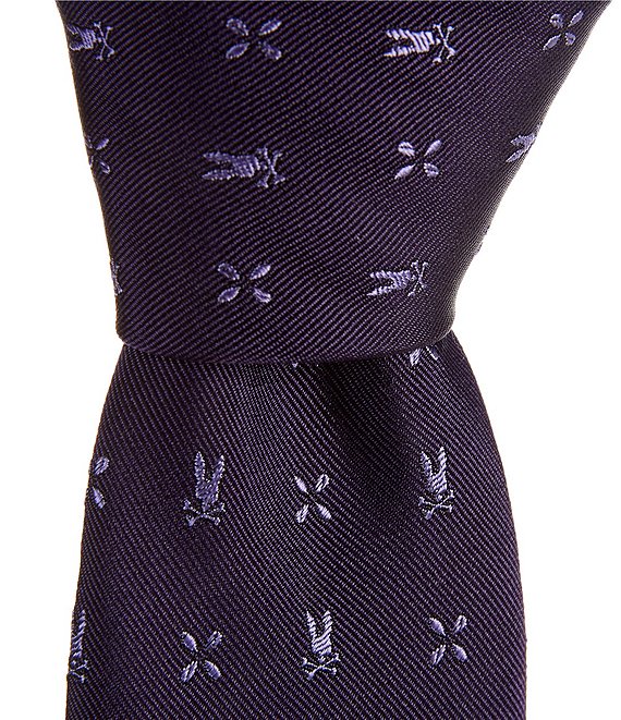 Psycho Bunny Allover Bunny Neat Traditional 3 1/4#double; Silk Tie, Purple - Image 1