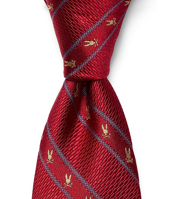 Psycho Bunny Allover Bunny Stripe Traditional 3 1/4#double; Silk Ties, Red - Image 1