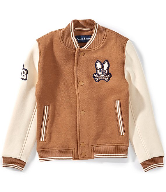 Psycho Bunny Big Boys Long-Sleeve Wade Color Block Jersey/Canvas Bomber Jacket, Toasted Cocoa - Image 1