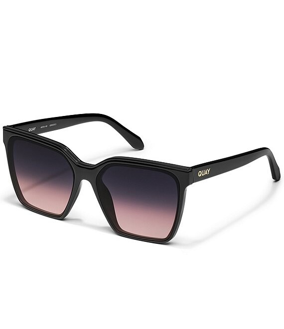 QUAY Women's Level Up 51mm Square Sunglasses, Black/Black Plum Pink - Image 1