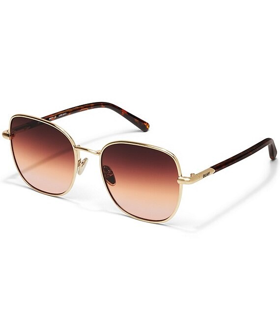 QUAY Women's Uptown 54mm Square Sunglasses, Brushed Gold/Maple Honey - Image 1