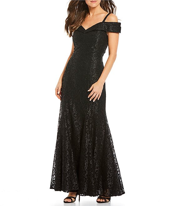 R & M Richards Off-the-Shoulder Sweetheart Neck Lace Gown