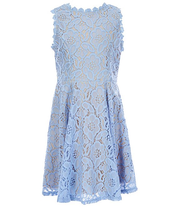 Color:Light Blue - Image 1 - Big Girls 7-16 Lace Fit-And-Flare Dress