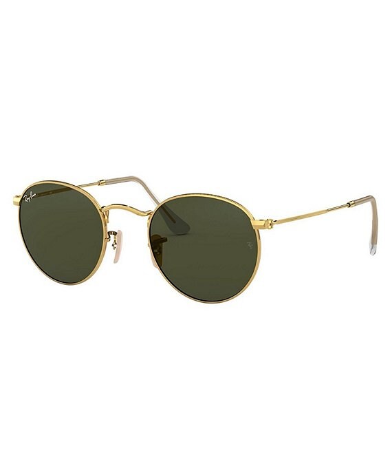 Ray-Ban Unisex RB3447 47mm Round Gold Framed Sunglasses, Gold Green - Image 1