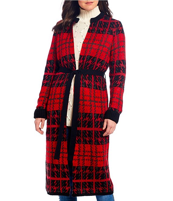 Reba Plaid Print Jacquard Sweater Duster
