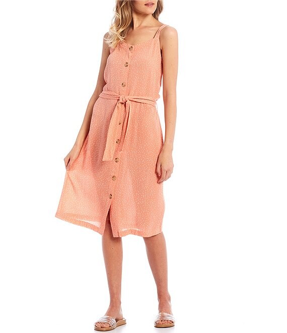 Color:Coral - Image 1 - Tallows Spot Midi Dress