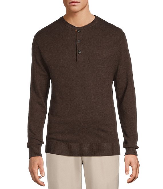 Roundtree & Yorke Long Sleeve Solid Henley Pullover Sweater