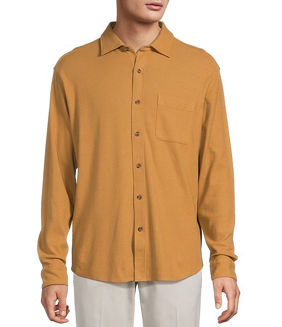 Roundtree & Yorke Long Sleeve Solid Waffle Coat Front Shirt