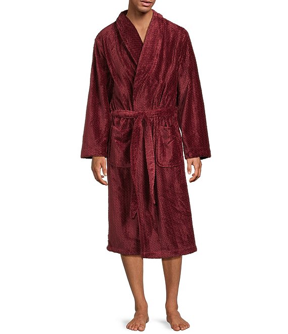 Roundtree & Yorke Plush Shawl Collar Solid Robe, Red - Image 1