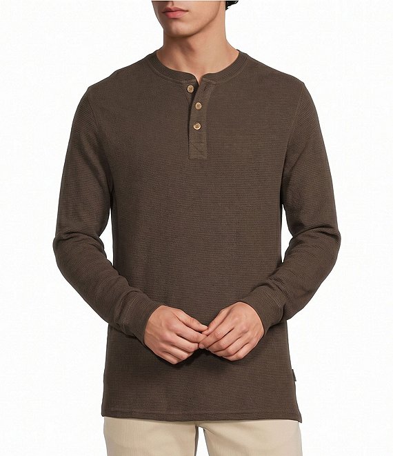 Rowm Solid Waffle Knit Henley Shirt