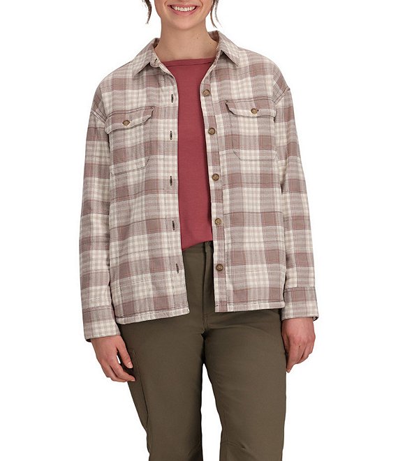 Royal Robbins Vista Flannel Plaid Point Collar Button Front Shacket, Chalk Antelope Plaid - Image 1
