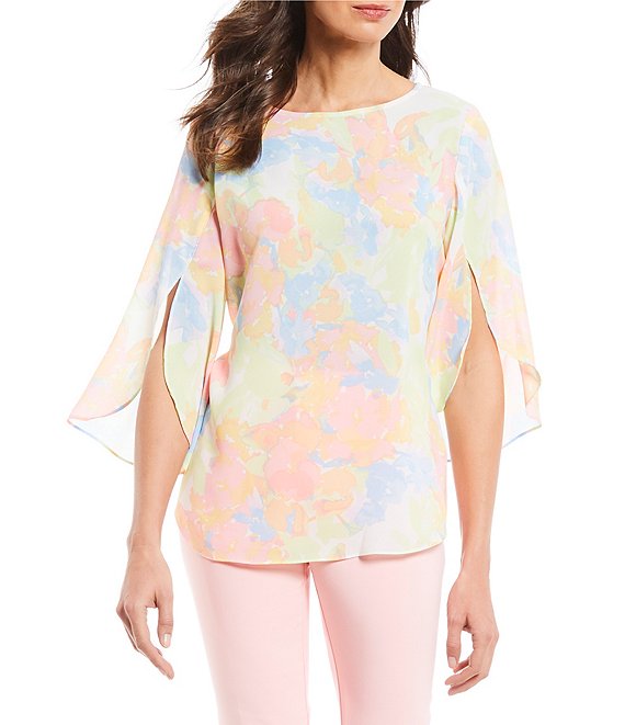 Ruby Rd. 3/4 Tulip Sleeve Charming Petals Print Top