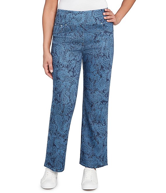 Ruby Rd. Allover Paisley Print Pull-On Ankle Jeans, Dark Indigo Combo - Image 1
