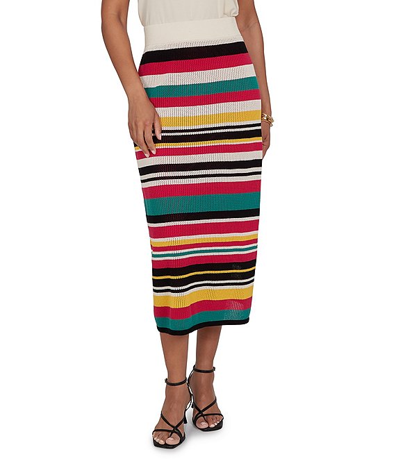 Ruby Rd. Bold Striped Mesh Stitch Pull-On Midi Coordinating Skirt