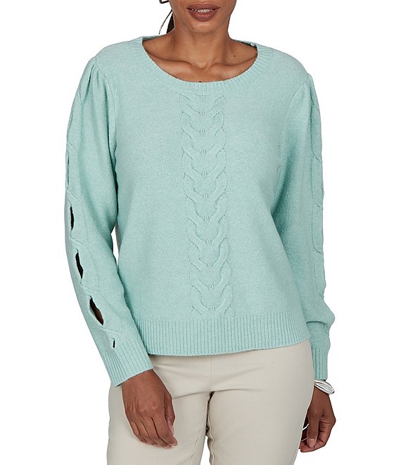 Ruby Rd. Cable Knit Scoop Neck Long Open Sleeve Detail Sweater