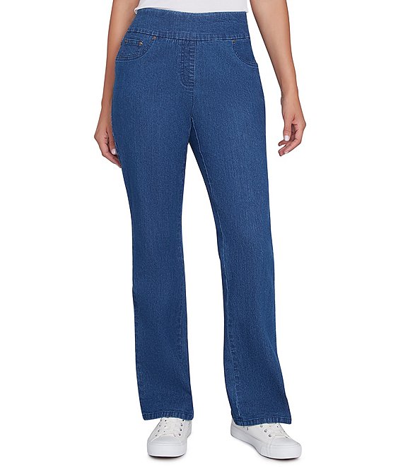 Ruby Rd. Petite Size Bootcut Flare Leg Pull-On Jeans, Indigo - Image 1