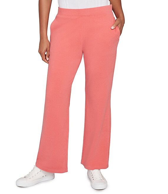 Ruby Rd. Petite Size Luxe Ribbed Textured Pull-On Pants, Bright Coral Heather - Image 1
